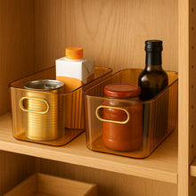 Premium Ribbed Transparent Storage Basket with Gold Handle 25×14 cm 4 Pc - justgrabit.in | Just Grab It