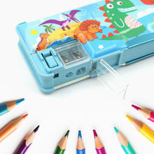 Plastic Multipurpose Compass Box – Double Deck Pencil Case with 2 Compartments & Cartoon Organizer (1 Pc, Mix Design) - Justgrabit Inc.