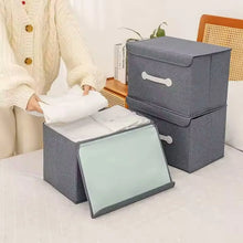Small Foldable Storage Box With Lid And Handles, Cotton And Linen Storage Bins And Baskets Organizer For Nursery, Closet, Bedroom, Home (28×20×16 Cm / 1 pc) - Justgrabit Inc.