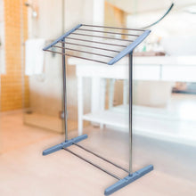 Multi - Functional Single Tier Mobile Towel Foldable Rack for Cloth and Towel / Stainless Steel and Plastic Made Mobile Towel and Cloth Rack Holder Indoor / Outdoor Standing Movable Cloth Dryer Rack, Balcony Cloth Drying Stand - Justgrabit Inc.