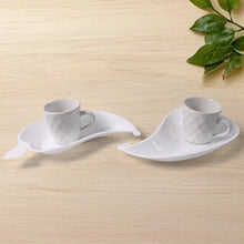 Unibic Ceramic Tea Cups With Plastic Leaf Shape tray / Platter (6 Pcs Set) - Justgrabit Inc.