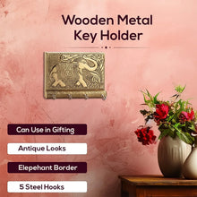 Wooden Key Holder for Home Decor Stylish Metal Gold Antique Elephant Design (1 Pc) - Justgrabit Inc.