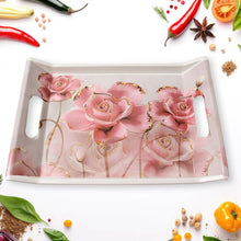 Plastic Rectangular Shape Flower Printed Design Serving Tray 3 pcs Home and Kitchen Use (3 pcs set) - Justgrabit Inc.