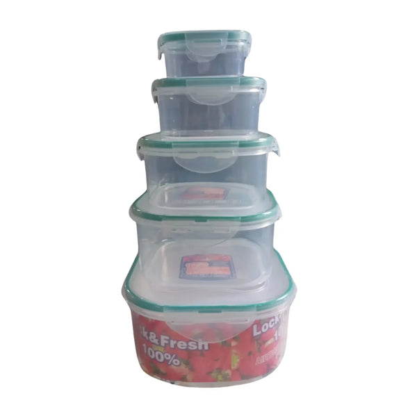 Kitchen Storage Containers Set – Fridge Storage, Plastic Organizer, Snap-Seal Lunch Box (5 Pcs Set) - Justgrabit Inc.