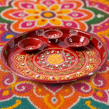 Hand - Painted Decorative Pooja Thali with Ganesha Motif and Diyas - Justgrabit Inc.