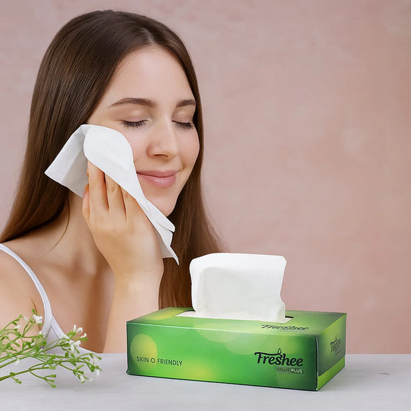 Freshee Premium Skin - Friendly Facial Tissues — 100 Pc Box (18 x 20 cm) - justgrabit.in | Just Grab It