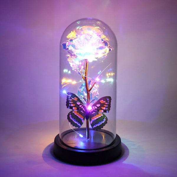 LED Light - Up Eternal Rose with Butterfly in Transparent Dome (1 Pc / Battery not Included) - Justgrabit Inc.