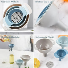 3 in 1 Kitchen Funnel Set of 3, Funnel for Filling Bottle, Small Canning Funnel with Handle, Food Grade Plastic Funnel with Detachable Strainer Filter for Liquid, Dry Ingredients, and Powder - Justgrabit Inc.