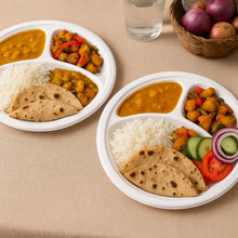 Freshee 10 Inch 3 - Compartment Round Compostable Bagasse Plate (10 Pc) - justgrabit.in | Just Grab It