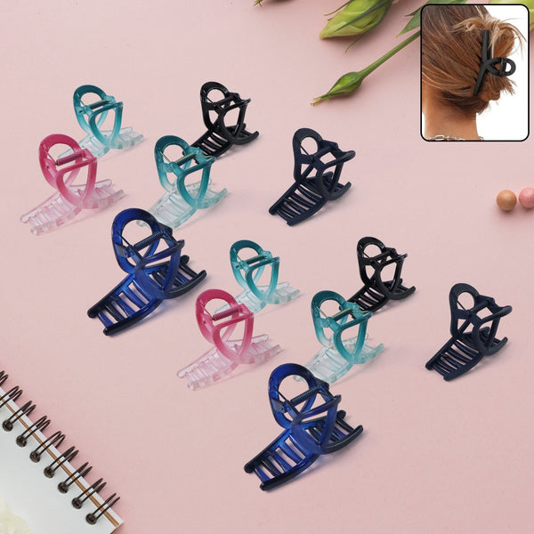Plastic Hair Clamp Grip, Simple Matte Hair Barrette Clamp (12 Pc / Mix Design) - justgrabit.in | Just Grab It