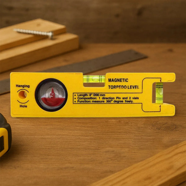 8 - inch Magnetic Torpedo Level with 1 Direction Pin, 2 Vials and 360 Degree View - Justgrabit Inc.