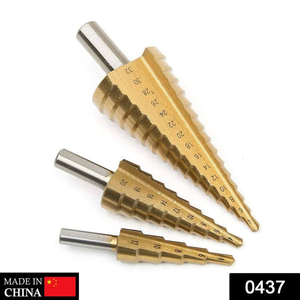 3X Large HSS Steel Step Cone Drill Titanium Bit Set Hole Cutter (4 - 32, 4 - 20, 4 - 12mm) - Justgrabit Inc.