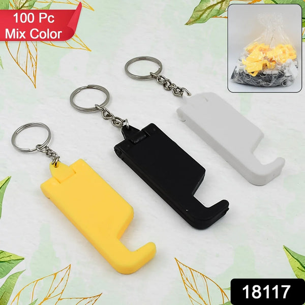 2 in 1 Plastic Keychain with Mobile Stand / Phone Holder (100 Pcs Set / Multicolor) - Justgrabit Inc.