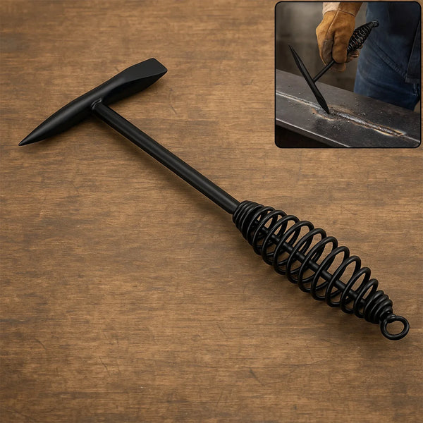 Welding Slag Removal Hammer with Coil Spring Handle | Heavy Duty Chipping Tool for Slag & Spatter Cleaning (1 Pc) - Justgrabit Inc.