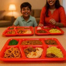 Plastic Multi - Compartment Rectangular Meal Serving Tray / Plate (1 Pc / Red) - justgrabit.in | Just Grab It