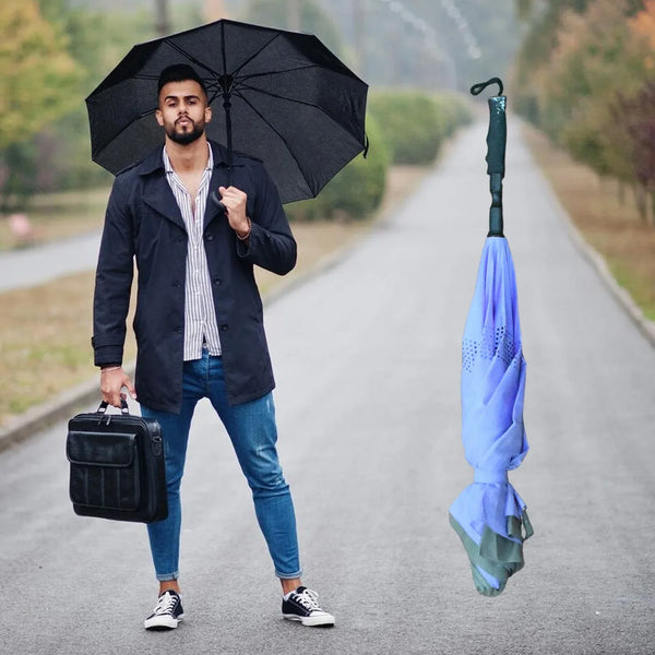 Travel Umbrella Windproof Umbrella Compact Folding Reverse Umbrella Unique Folding Umbrella (1 pc) - Justgrabit Inc.