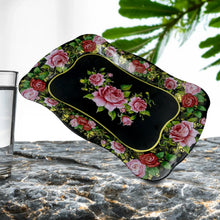 Stainless Steel Serving Tray With Flower Printed Rectangle Premium Dining Table Plate (18 x 8.5 Inch / 1 Pc) - Justgrabit Inc.