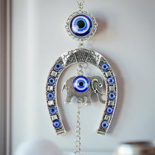 Decorative Evil Eye Hanging with Elephant and Horseshoe Motif, Wind Chime (1 Pc) - justgrabit.in | Just Grab It