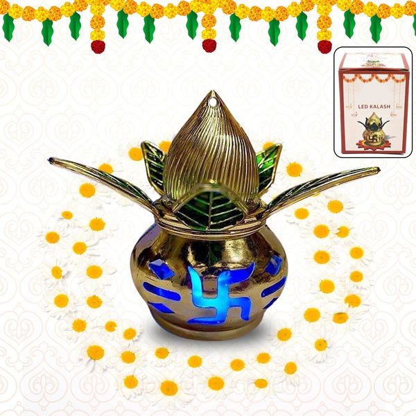 Gold Plated Eco - Friendly LED Kalash for Pooja Mandir, Ganesh (1 Pc / Multicolor LED) - justgrabit.in | Just Grab It