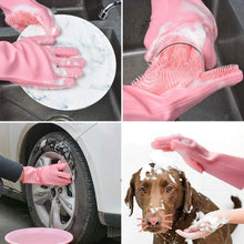 Dishwashing Gloves with Scrubber| Silicone Cleaning Reusable Scrub Gloves for Wash Dish Kitchen| Bathroom| Pet Grooming Wet and Dry Glove (1 Pair, 250 Gm) - Justgrabit Inc.