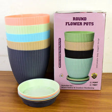 Round Plastic Flower Pot with Bottom Tray (5 Pcs Set / With Color Box) - justgrabit.in | Just Grab It
