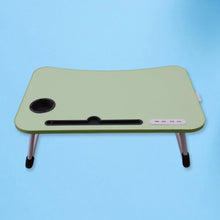 MultiPurpose Study Table Foldable Portable Notebook Bed Lap Desk Tray Stand Reading Holder with Coffee Cup Slot, Drawer, Fan, USB Cable & Light for Breakfast, Reading & Movie Watching (1 Pc Mix Color) - Justgrabit Inc.