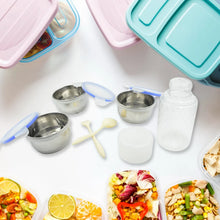 6In1 Tiffin Box - Lunch Box | 3 Stainless Steel Containers | Plastic lid Box | Spoon & Fork /Plastic Bottle | Insulated Fabric Bag | Leak Proof | Microwave Safe for Office, College and School for Men, Women (6 pcs) - Justgrabit Inc.