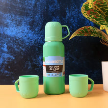Green Vacuum Flask Set – Stainless Steel Thermos with 3 Cups, Approx 500ml - Justgrabit Inc.