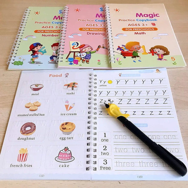 4 Pc Magic Copybook widely used by kids, children’s and even adults also to write down important things over it while emergencies etc. - Justgrabit Inc.