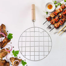 Kitchen Round Stainless Steel Roaster Papad Jali, Barbecue Grill with Wooden Handle - Justgrabit Inc.