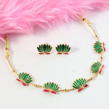 Traditional Green & Lotus Motif Jewellery Set - justgrabit.in | Just Grab It