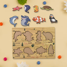 Seawater Animal Wooden Puzzle Learning Educational Board (1 Set) - justgrabit.in | Just Grab It