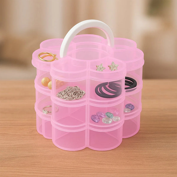 3 - Layer Transparent Plastic Flower - Shaped Storage Box with 9 Grids - Justgrabit Inc.