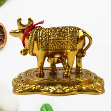 Metal Golden Kamdhenu Cow with Calf (1 Pc) - Justgrabit Inc.