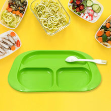 Plastic Food Plates / Biodegradable 3 Compartment Square Plate With Spoon for Food Snacks / Nuts / Desserts Plates for Kids, Reusable Plates for Outdoor, Camping, BPA - free (1 Pc) - Justgrabit Inc.