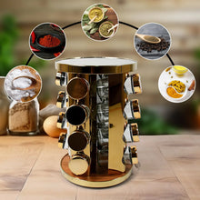 LED Spice Rack Organizer, Rotating Spice Rack with Free 16 Seasoning Jars, Revolving Tower Organizer Stainless Steel for Kitchen Storage (Golden / 16 Pc / MOQ - 6 pc) - Justgrabit Inc.
