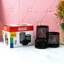Khyati Trio Metal Mesh Pen Stand – 3 - in - 1 Round Desk Organizer Set - justgrabit.in | Just Grab It