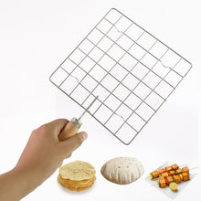 Stainless Steel Square Papad jali, Barbecue Grill Rack with Wooden Handle (1 Pc) - justgrabit.in | Just Grab It