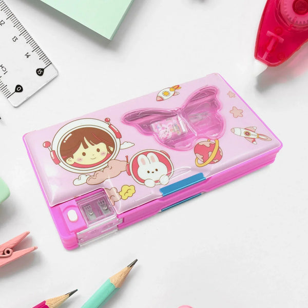 Printed Pencil Case for Kids (1 Pc): Multi - Compartment, Compass Box - Justgrabit Inc.