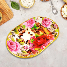 Small Plastic Flower Printed Design Serving Tray (1 Pc / 27 x 18 CM / Mix Color) - justgrabit.in | Just Grab It