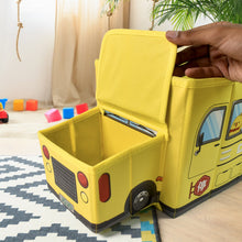 School Bus Shaped Portable Foldable Toy Box Storage with Lid (1 Pc) - justgrabit.in | Just Grab It