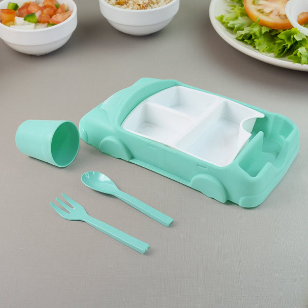 Kid's Car Shaped Plates Cup / Lunch Box Dinnerware (4 Pcs Set / 1000 ML Lunch Box) - justgrabit.in | Just Grab It