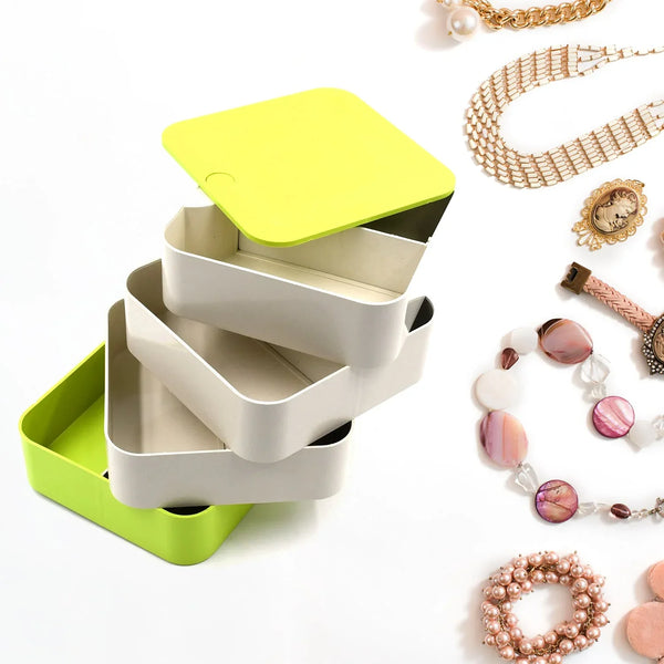 4 Layers Jewelry Box, 360 Degree Rotating Jewelry Box, Jewelry and Earring Organizer Box, Accessory Storage Box - justgrabit.in | Just Grab It