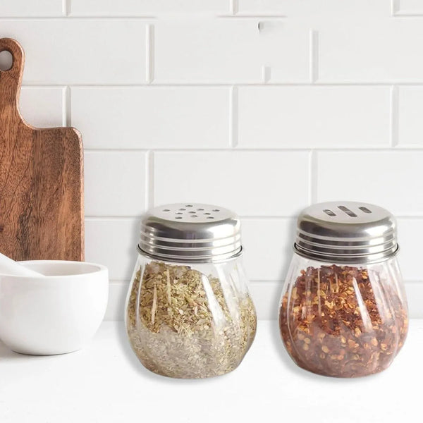 Apex Oregano & Chilli Flakes Dispenser Set – 2 Pcs Plastic Spice Shaker with Stainless Steel Lid - Justgrabit Inc.