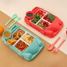 Kid's Car Shaped Plates Cup / Lunch Box Dinnerware (4 Pcs Set / 1000 ML Lunch Box) - justgrabit.in | Just Grab It