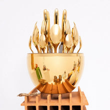 Premium Cutlery Set 24 Pcs with Oval Shaped Stand | Beautiful Stylish Oval Designed Cutlery Sets, Egg - Shaped Luxury Spoon Holder Set  (Golden / 24 pcs set) - Justgrabit Inc.