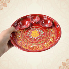 Hand - Painted Decorative Pooja Thali with Ganesha Motif and Diyas - Justgrabit Inc.