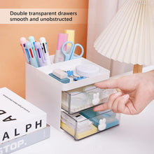 2 Layer 5 Compartment Desk Organizer with Transparent Drawer (1 Pc / 15×13×11 Cm) - justgrabit.in | Just Grab It