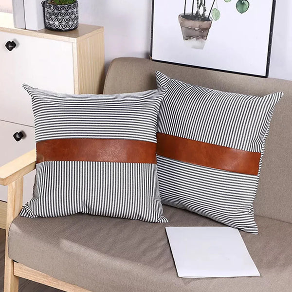 Pillow Covers, leather & cotton Cushion Covers (20 × 20 Inch / 1 Pair / 2 Pc) - justgrabit.in | Just Grab It