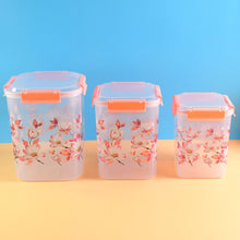 Square 3 Pcs Floral Printed Airtight Storage Container Set (3 Pcs Set) - justgrabit.in | Just Grab It